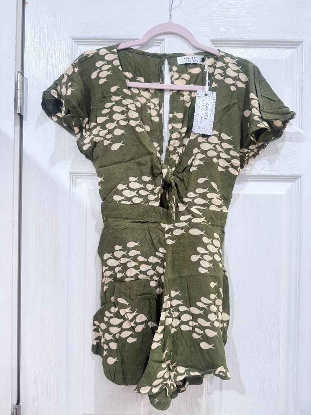 NWT Fighting Eel Ava Sky green fish romper kiwi sz S NEW